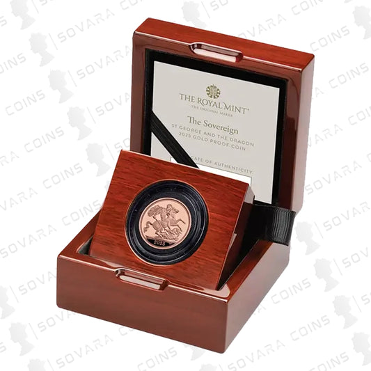 2025 Gold Proof Sovereign featuring St George and the Dragon design.